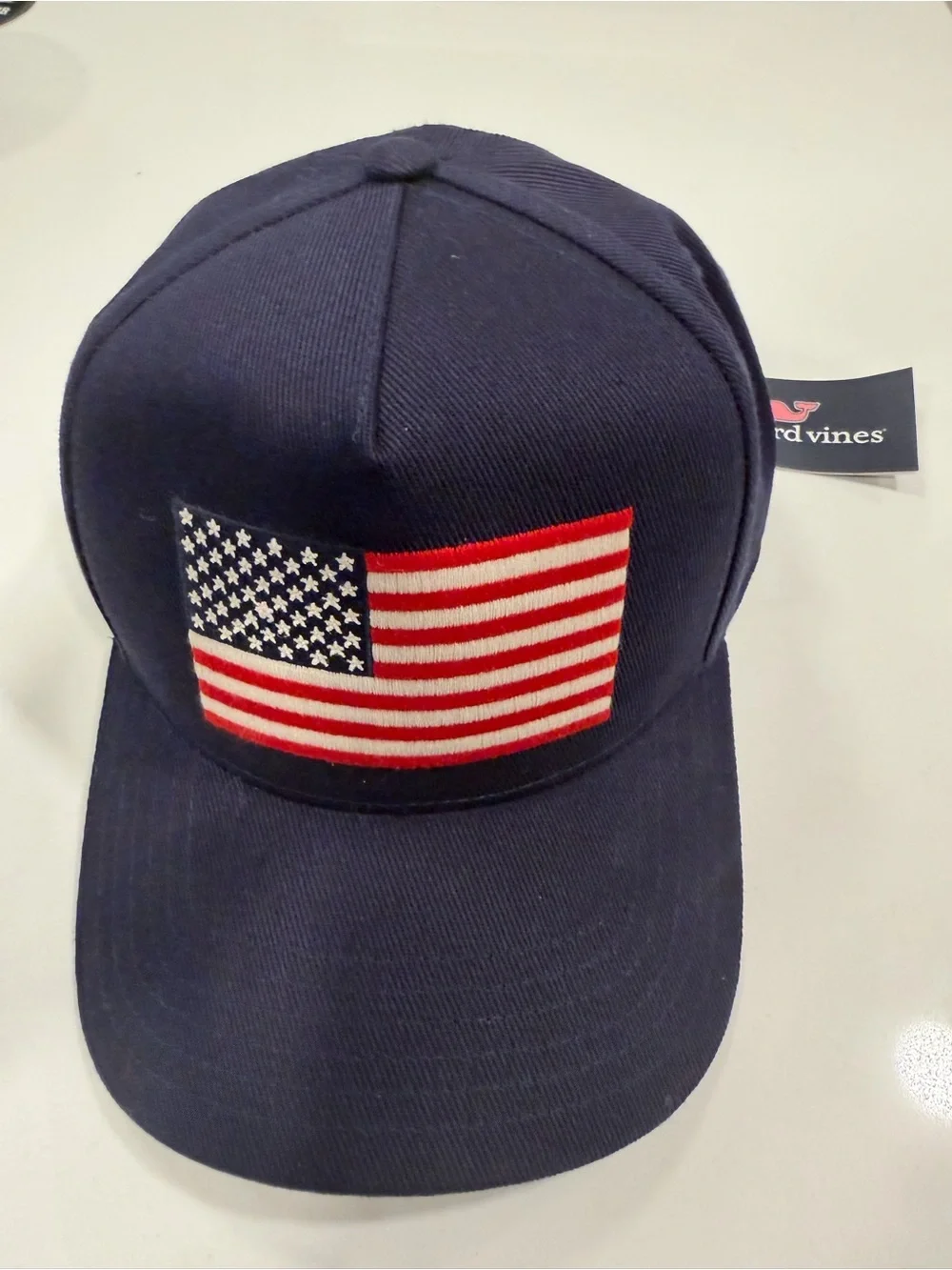 Vineyard Vines Kids Navy Baseball Hat with Embroidered American Flag